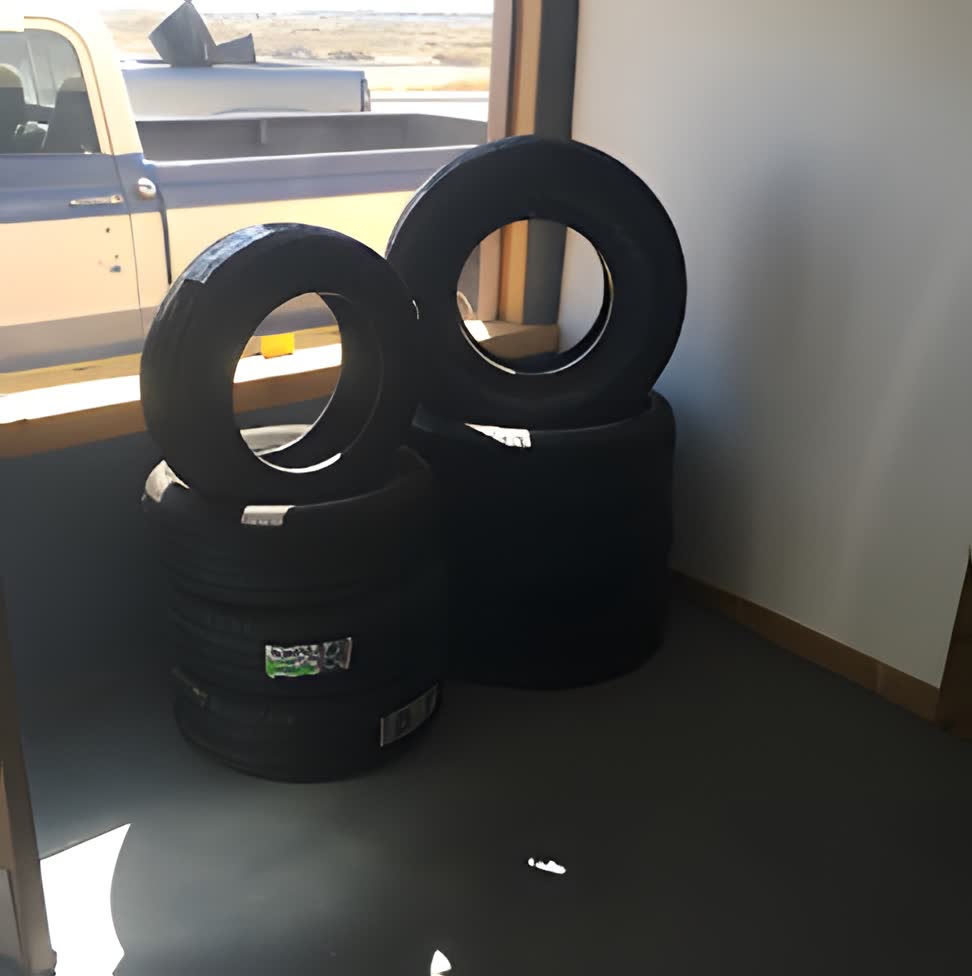 Tire stack inside the shop